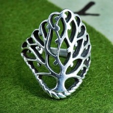 Size 7.75, vintage sterling silver handmade ring, 925 filigree tree band