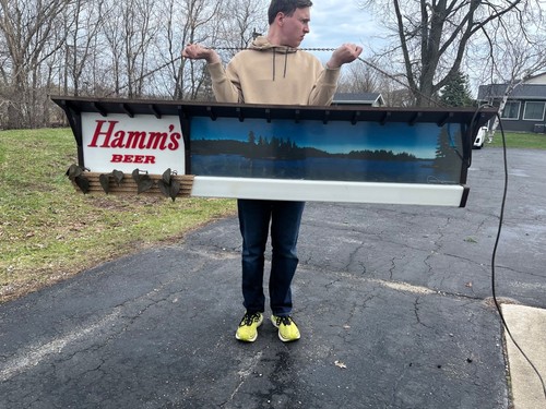 Vintage Hamm's Beer LARGE Lighted Sign 77" Lake Scene Cooler Bar Advertising Sig