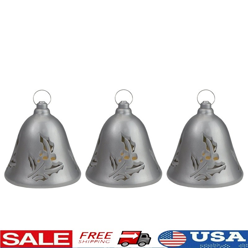 Set of 3 Musical Hanging Silver Bells W/ Motion Sensor & 15 Christmas Carols New