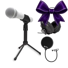 Samson Q2U USB XLR Handheld Dynamic Microphone Headphones Bundle (White)