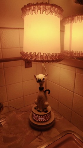 Vtg 1950s Japan Mid Century Cute Male Siamese Cat Table Lamp With Nite Light MCM - Picture 8 of 18