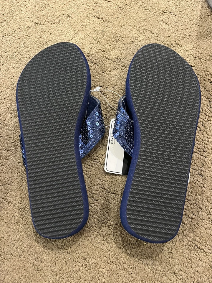 NUEVAS Sandalias Illinois Fighting Illini Chanclas Para Mujer X-Pequeñas 5-6 Lentejuelas Azules Foto 2 de 3