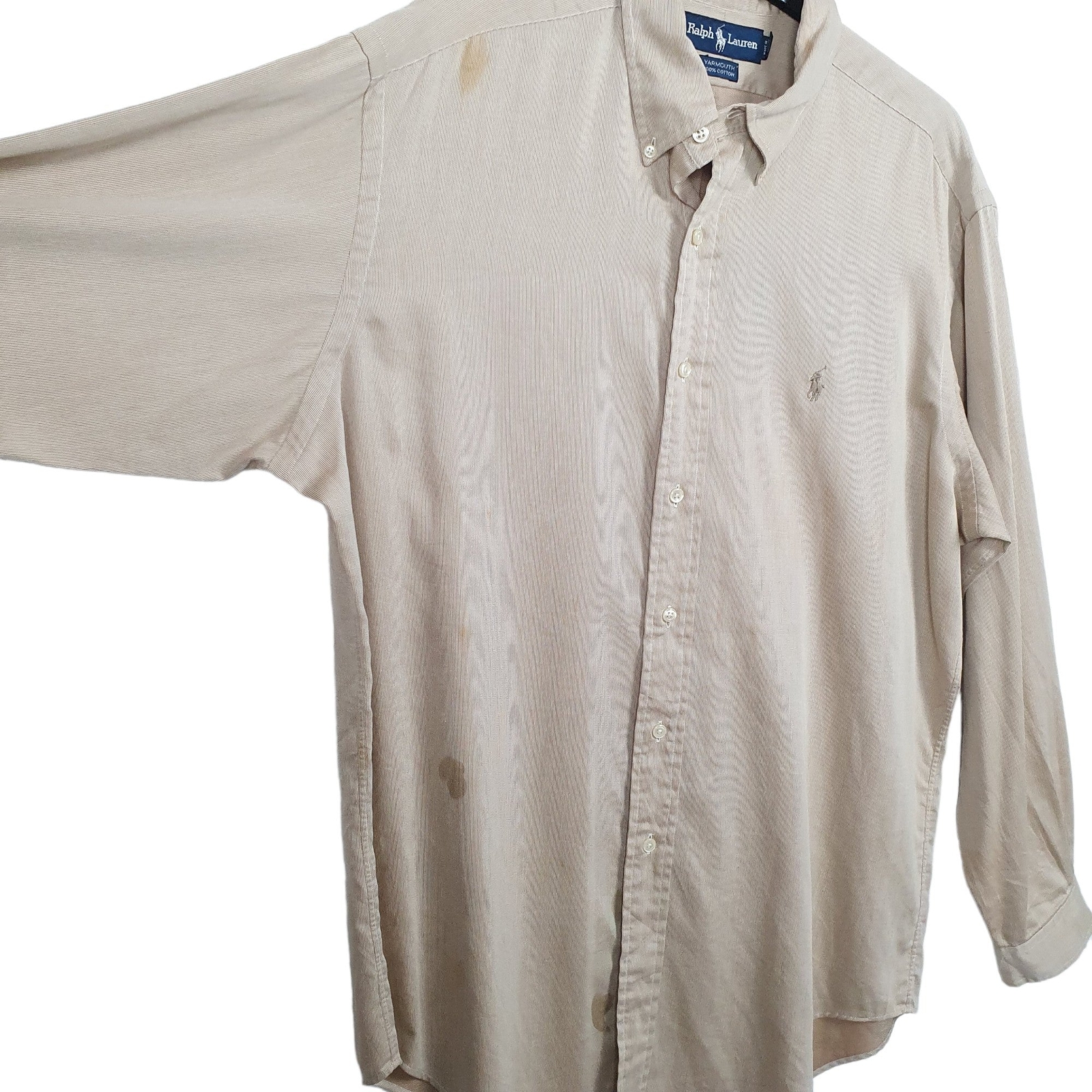 RALPH LAUREN Beige Shirt Yarmouth Fit Long Sleeve Casual Mens XL image 4