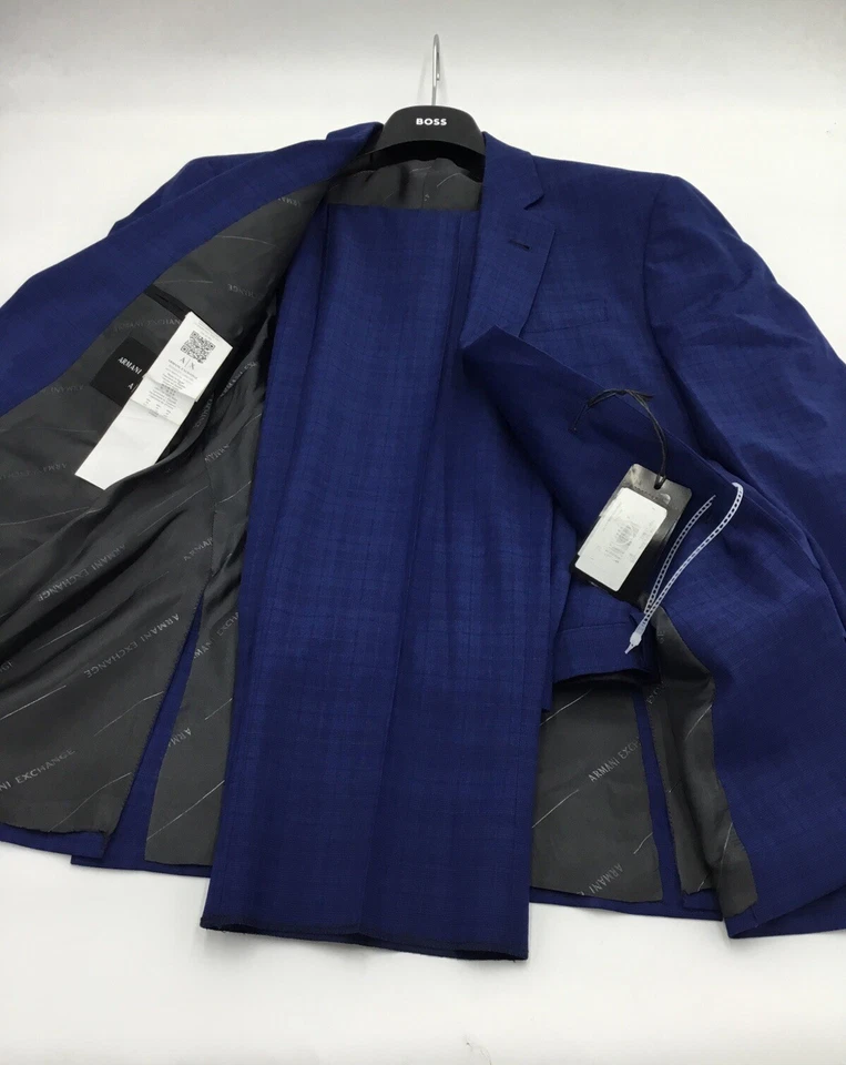 Traje de lana superfina ajustado Armani Exchange para hombre, azul, USA38 CORTO 32W Foto 3 de 3