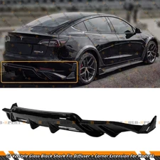 GT V2 STYLE BLACK REAR BUMPER DIFFUSER W/ EXTENSIONS FOR 2017-2023 TESLA MODEL 3