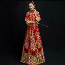Chinese Traditional Wedding Bride Dress Women Embroider Cheongsam Qipao Set 0630