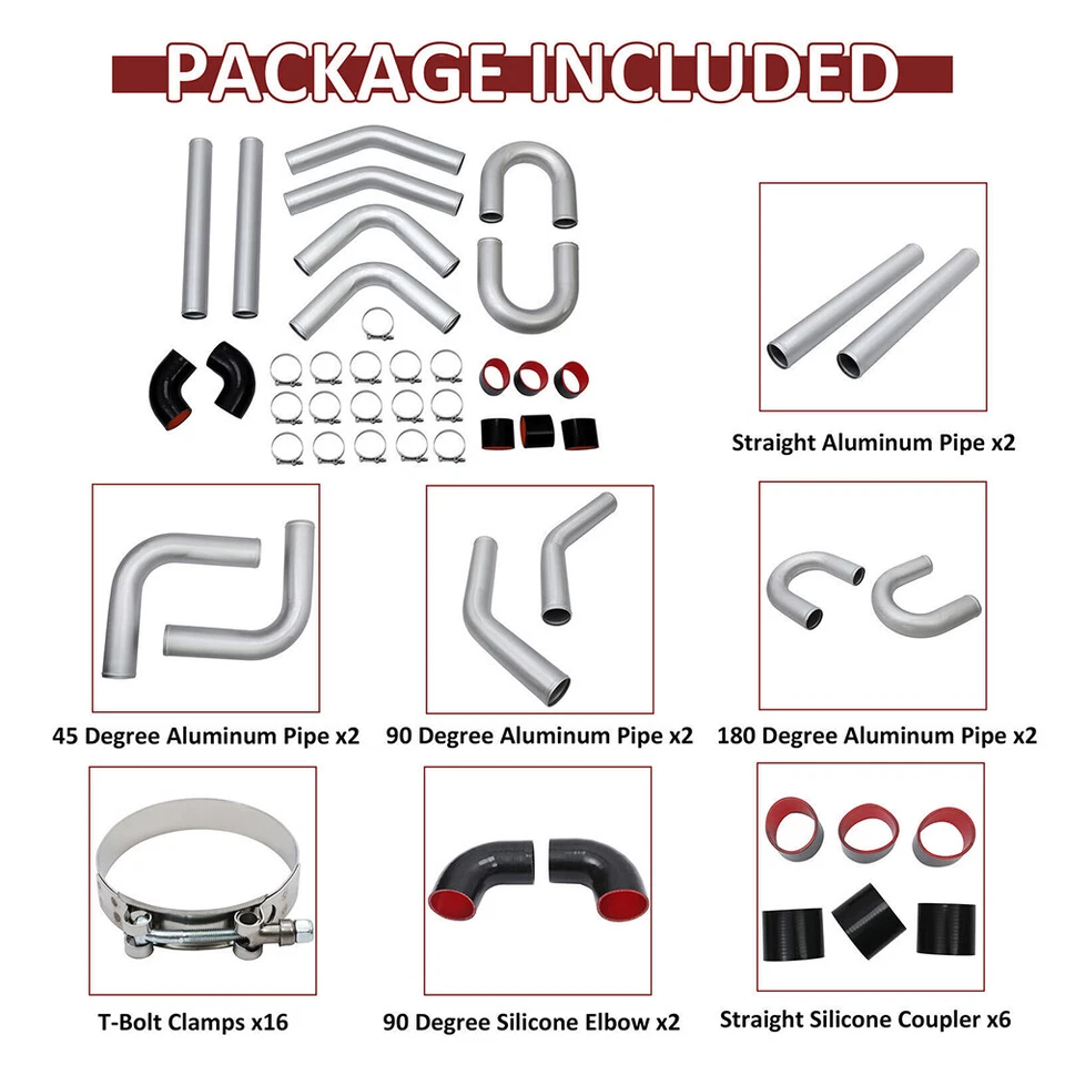 Tubería intercooler pulida hágalo usted mismo de 3" con tubo en U acoplador de silicona negro + kit de abrazadera Foto 3 de 4