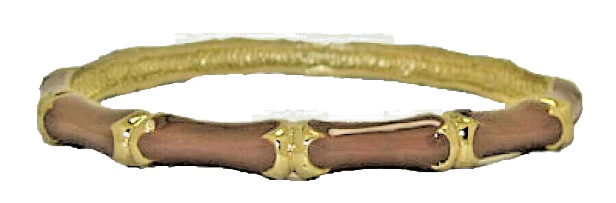 Bracciale Bangle In Oro Giallo 18kt Con Smalto Epoxy Marrone Moda Gioielli Nuovo - Immagine 2 di 3