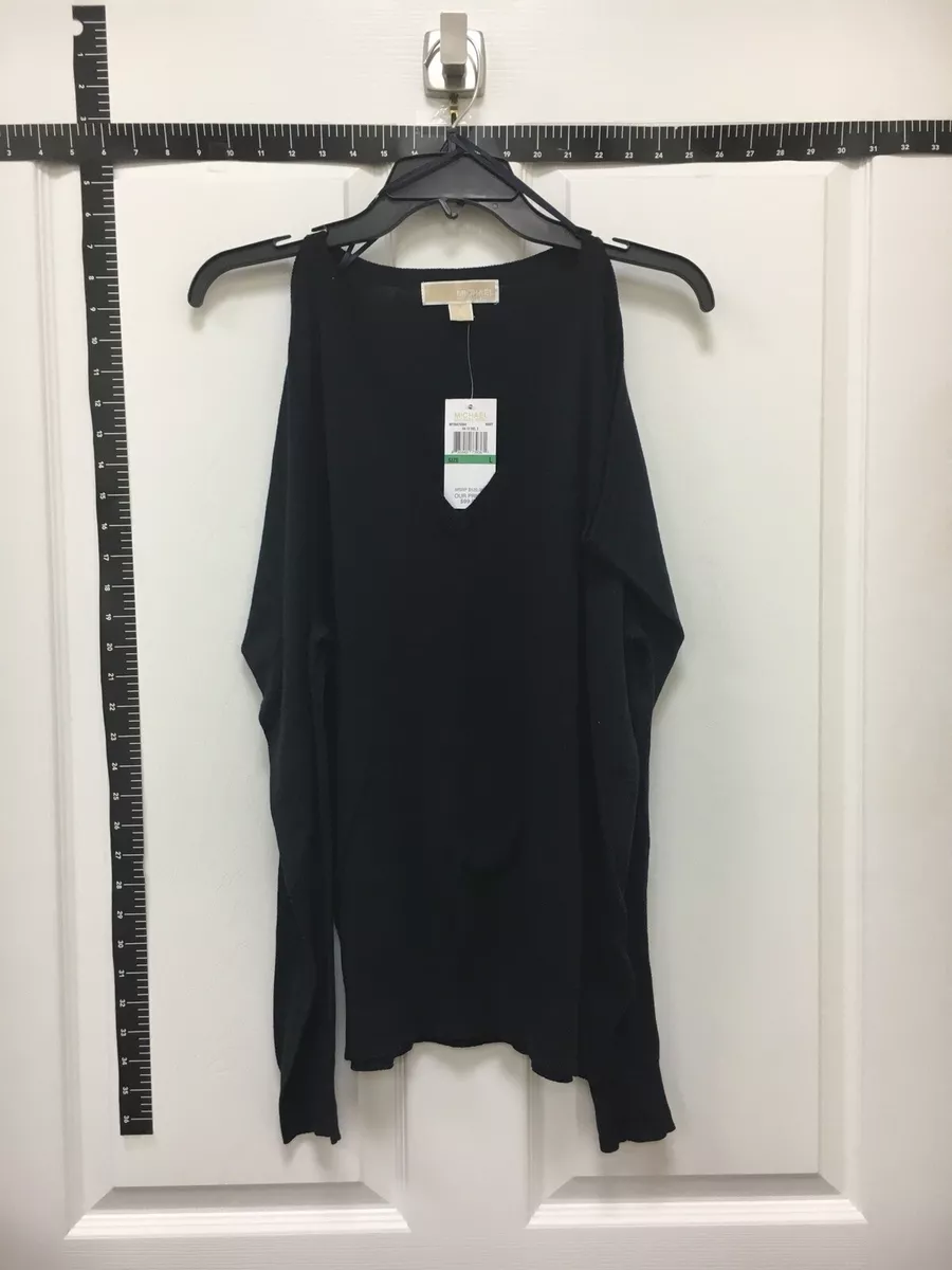 Michael Kors Cold Shoulder Sweater V Neck Navy Blue Size Large NWT