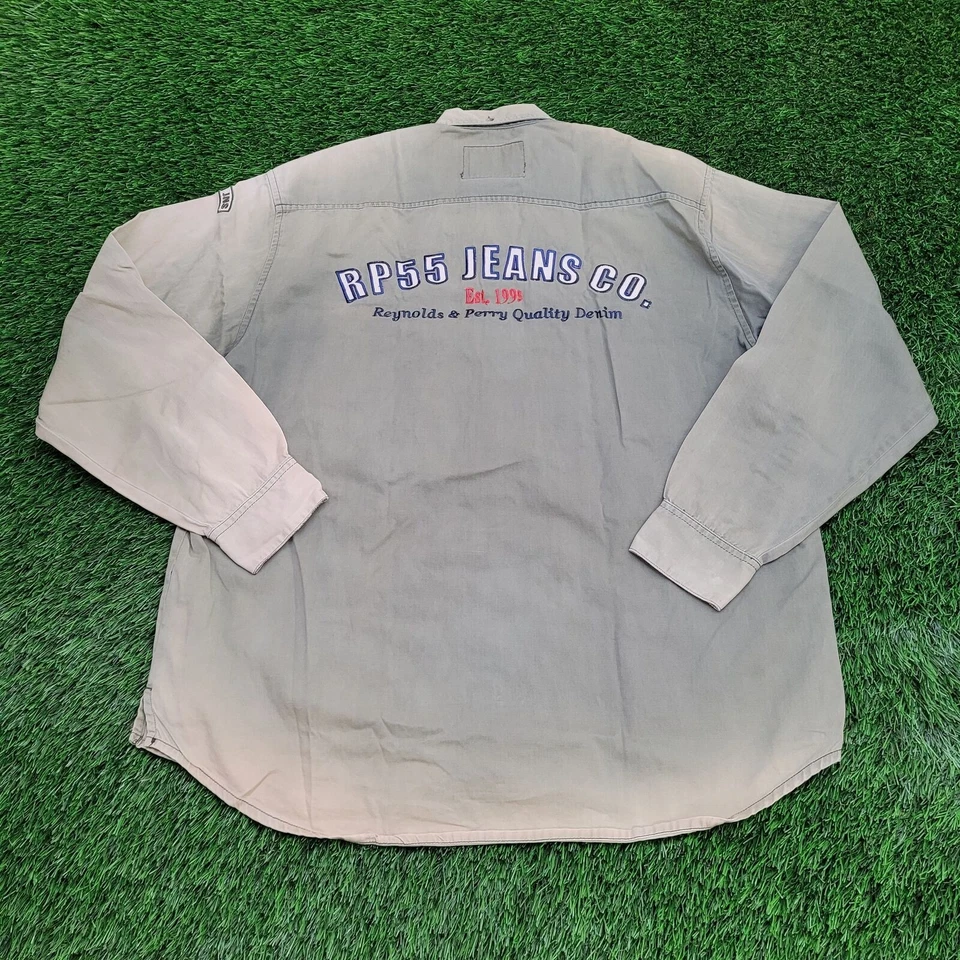 Vintage 90s Sun-Faded Button Shirt L 26x31 Faded Green Baggy - Image 2 of 4