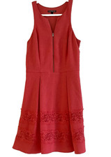EXPRESS Coral (4) Zip Front Dress w/Lace Insets Skirt EUC