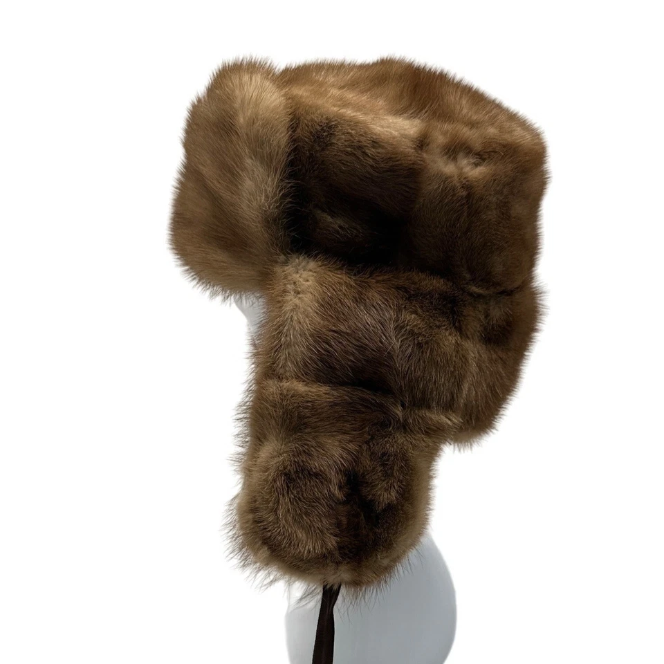 Sombrero del ejército ruso de invierno vintage de piel de visón marrón sin marca Foto 4 de 4