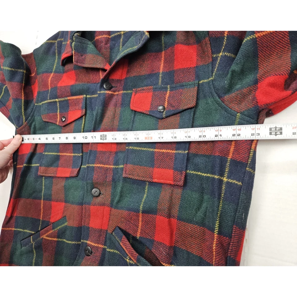 Pendleton Wool Jacket Men's M Red Green Plaid Elbow Patches Wool USA vintage CPO - Image 3 of 4