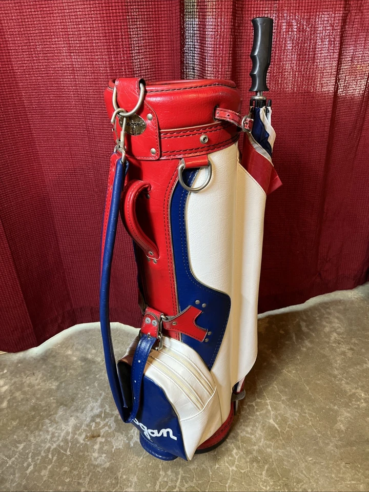 Hogan Vintage Golf Bag Red White Blue with matching umbrella - Image 2 of 4