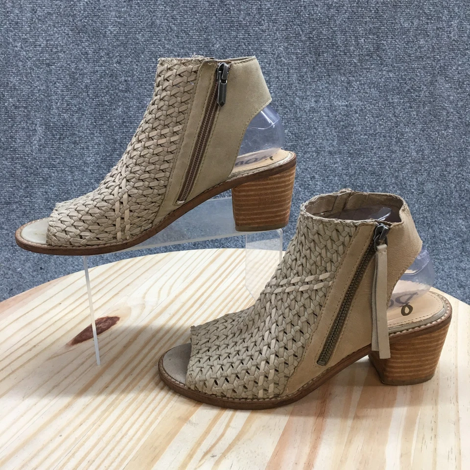 Sam Edelman Sandals Womens 8.5 Cooper Ankle Straps Beige Leather Woven Zip Heels - Image 2 of 4