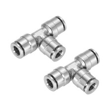 2Pcs 6mm Union Tee Push To Connect Tube Fittings 3 Way Silver