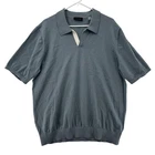 Tahari Polo Shirt Mens XL Blue Short Sleeve Point Collar Cotton Blend Crop NWT