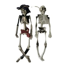 2 Halloween Hanging Skeleton 1 Jointed Pirate Costume 1 Sitting Plastic 15" Tall