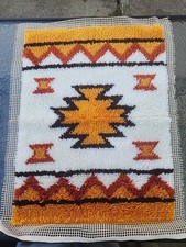 Vintage Latch Hook Native American Indian Rug Wall Hanging 1970  s 20" X 26"