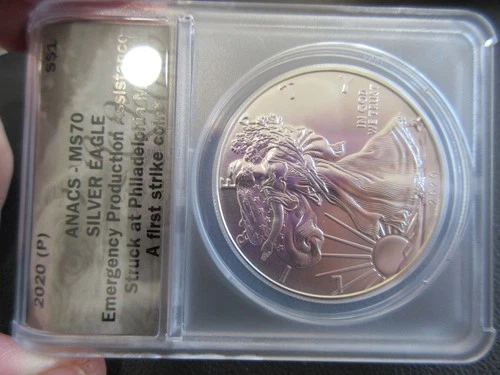 2020P $1 American Silver Eagle ANACS PR70 DCAM EMERGENCY PROD. ASSISTANCE FSC