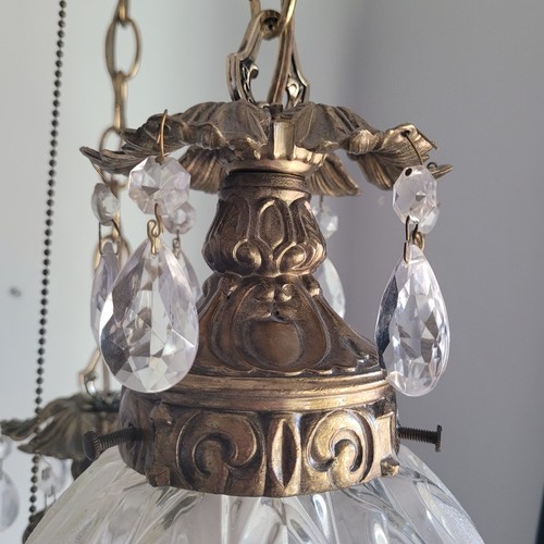 Vtg Hollywood Regency 3 Light Geometric Starburst Clear Glass Swag Lamp Frosted - Picture 5 of 9