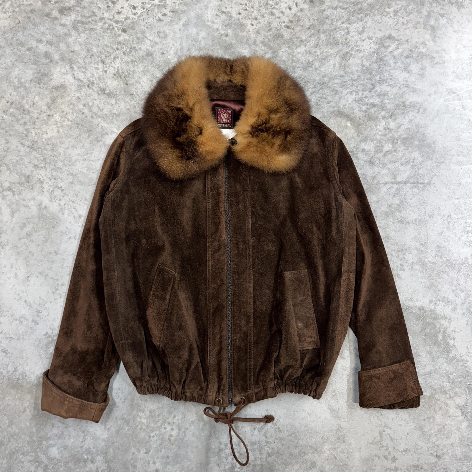 Vintage Anne Klein Jacket Womens 12 Brown Suede Fur Collar Bomber Full Zip 70s