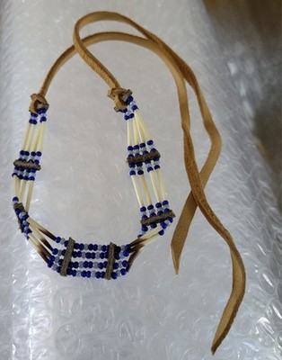 Feminine 4 Row Hairpipe/Glass Beads Tribal Choker Authentic Native American Made