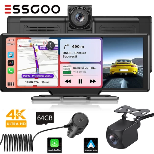 10.26" Portable Apple Carplay Android Auto Car Radio Stereo 4K Touch Screen 64GB