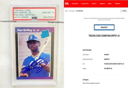 1989 Donruss #33 Ken Griffey Jr. Rated Rookie Auto PSA 10 GEM MINT Mariners