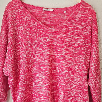 OPUS Damen Strickpullover Gr. 42 V-Ausschnitt 3/4 Ärmel rosa/weiß meliert