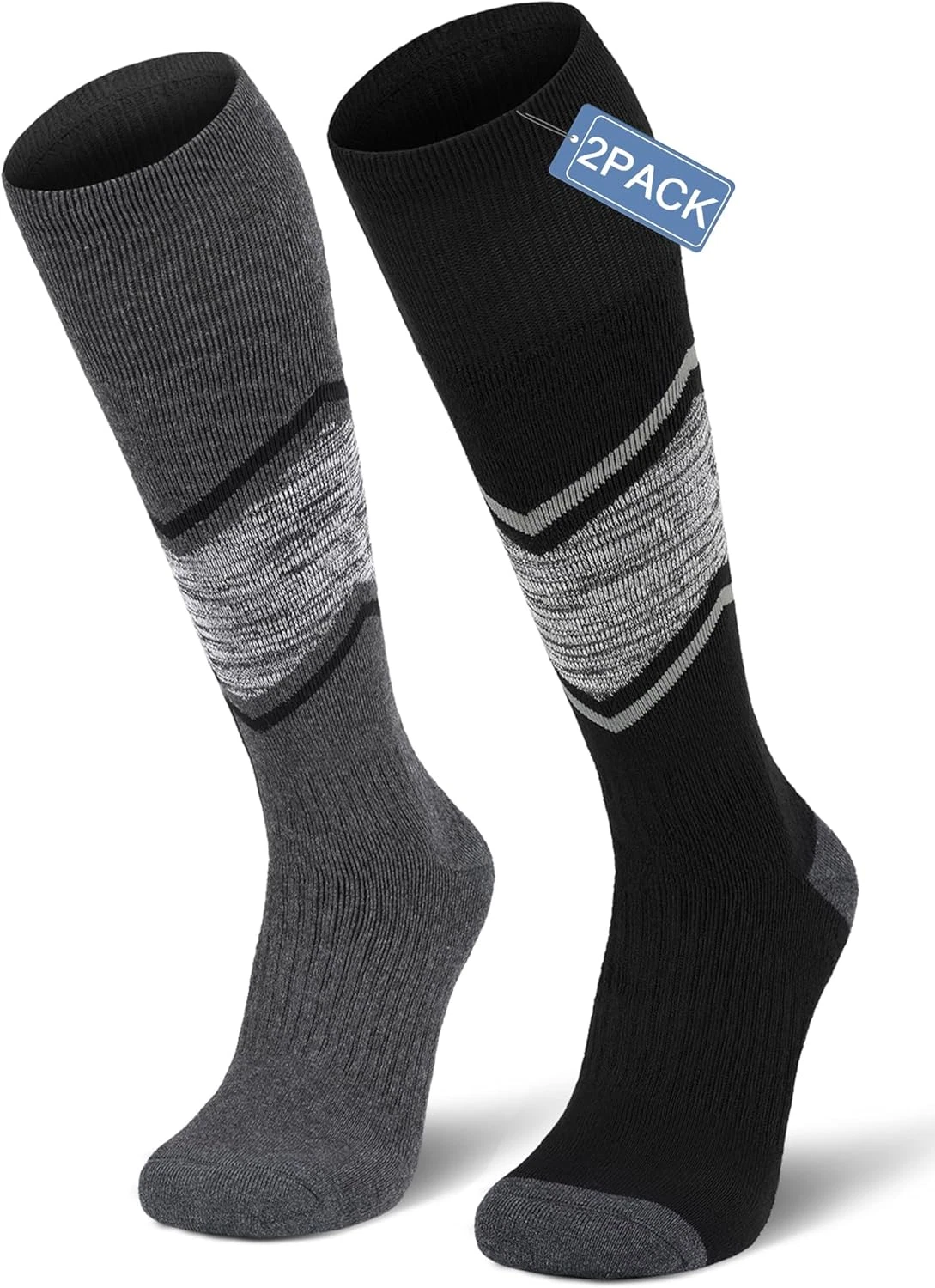 2/3 Pack Merino Wool Ski Socks for Snowboarding, Full Cushioned Winter Thermal K