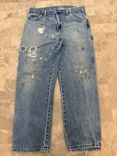 VINTAGE DICKIES CARPENTER JEANS DENIM FITS 34X30 BAGGY WIDE-LEG Distressed