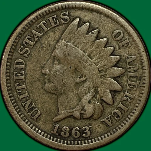 1863 Indian Head Cent Very Good VG Coin, Rim Nicks #37167