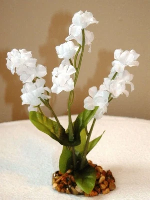 LFP 5.5" Small Bright WHITE Soft Silk Baby's Breath FLOWER Betta-safe plant, stone b