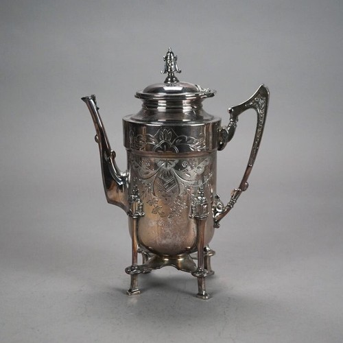 Zweiteiliges antikes versilbertes Teeservice mit Blattgravur um 1890 - Bild 4 von 7