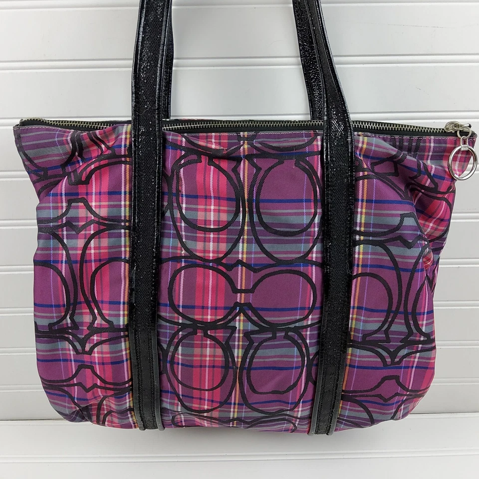 Coach Poppy 14360 Large Tartan Plaid Fabric Tote Shopper Shoulder Handbag  - Image 4 of 4