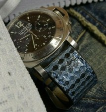 MA WATCH STRAP GENUINE EXOTIC SKIN JEANS BLUE SHINY HANDMADE BAND FOR PANERAI