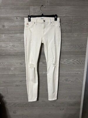 Hudson Midrise Nico Distressed White Super Skinny Jeans Size 26