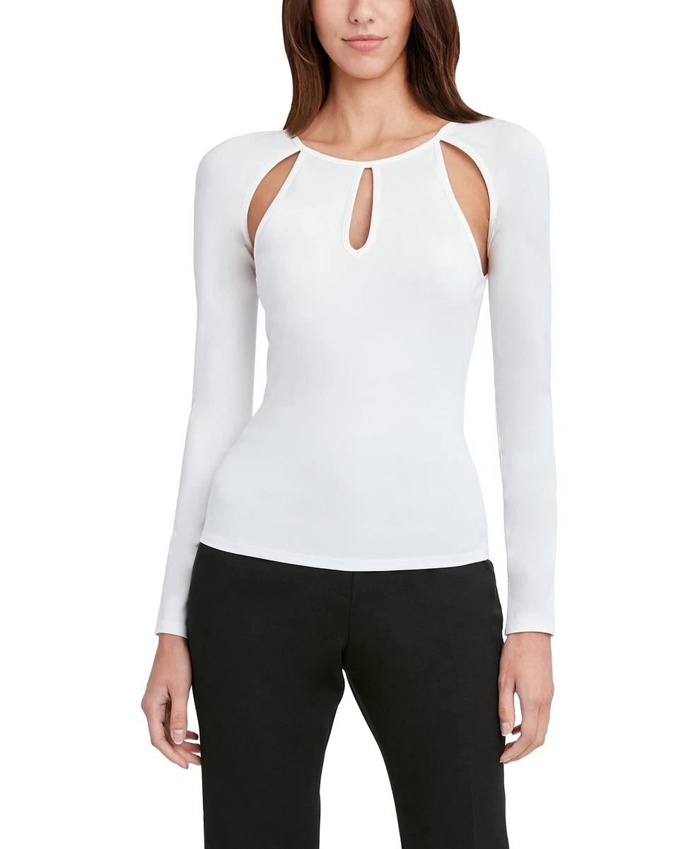BCBGMAXAZRIA Women s Shirt Fitted Long Sleeve Cutout Top with Keyhole X Small XS