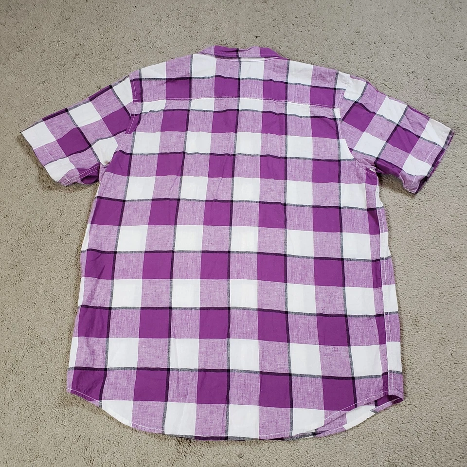 Camisa LRG Para Hombres XL Púrpura Cuadros Lino Elevada Grupo de Investigación Playa Viaje Costero Foto 4 de 4