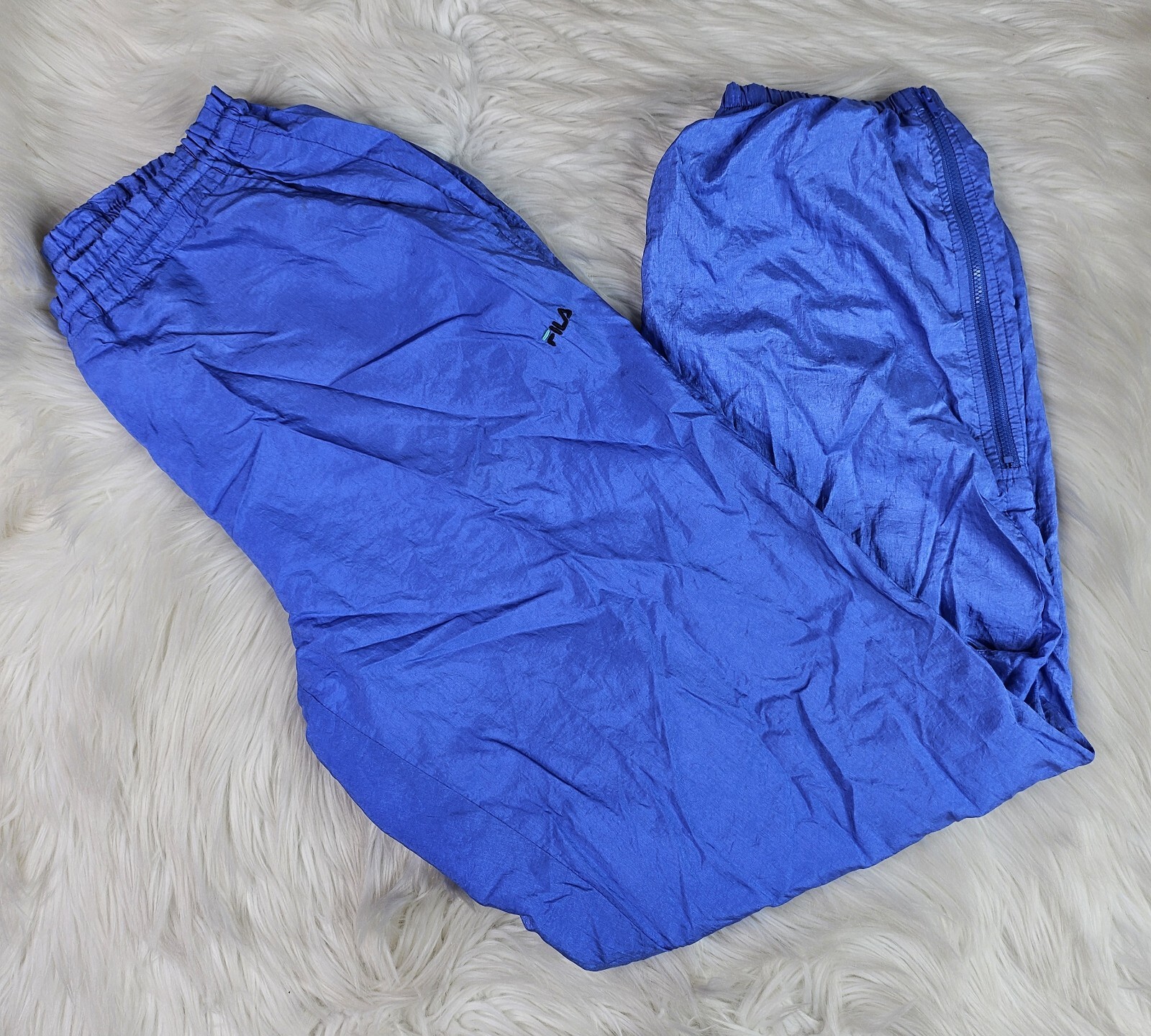 Pantaloni da pista vintage FILA nylon jogger frangivento da uomo taglia 38 foderati blu