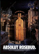 1996 Absolut Rosebud vodka bottle shaped Citizen Kane sled pic vintage print ad