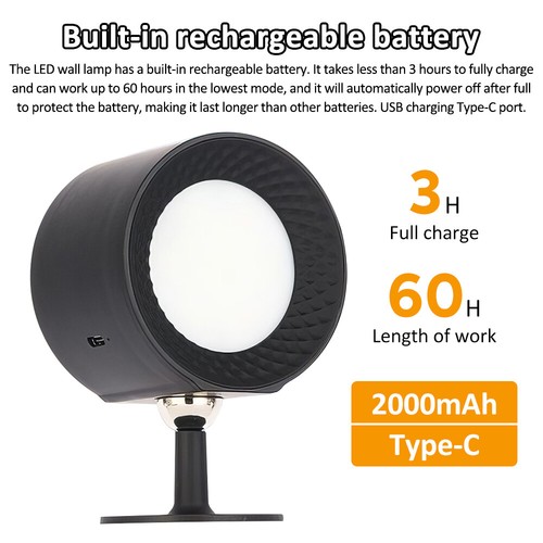 LED Wall Mounted Reading Light Sconce Stairs Mounted Lamp Battery Rechargeable - Picture 7 of 14