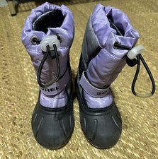 Sorel Girls Strap Snow Boots Purple Grey Childrens 9 Waterproof EUC Liner