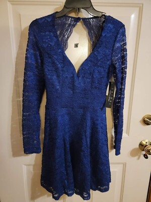 trixxi blue lace trim midi dress NWT, Gorgeous Deep Navy Blue Lace Dress by Trixxi, Medium, Peek-A-Boo Back