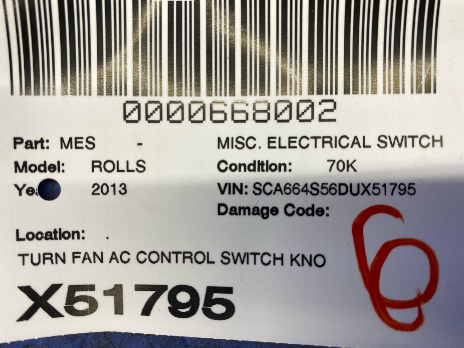 2009-2014 ROLLS ROYCE GHOST TURN FAN AC CONTROL SWITCH KNOB BLACK & SILVER OEM