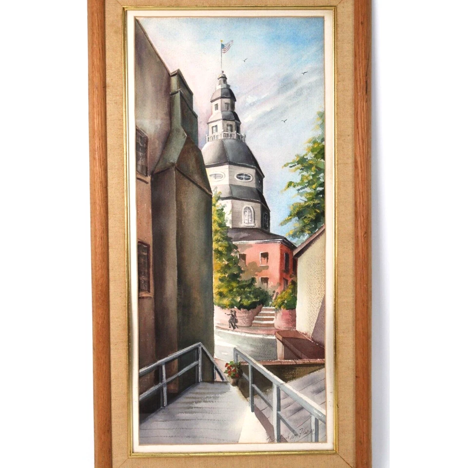 Pintura en acuarela de la Casa del Estado de Annapolis firmada por Michelle Lemay Flesher Foto 3 de 4