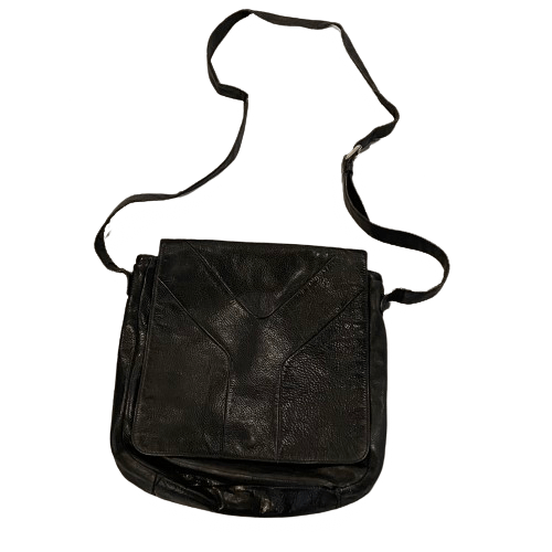 **DIFETTI** Borsa messenger autentica YSL Yves Saint Laurent in pelle nera