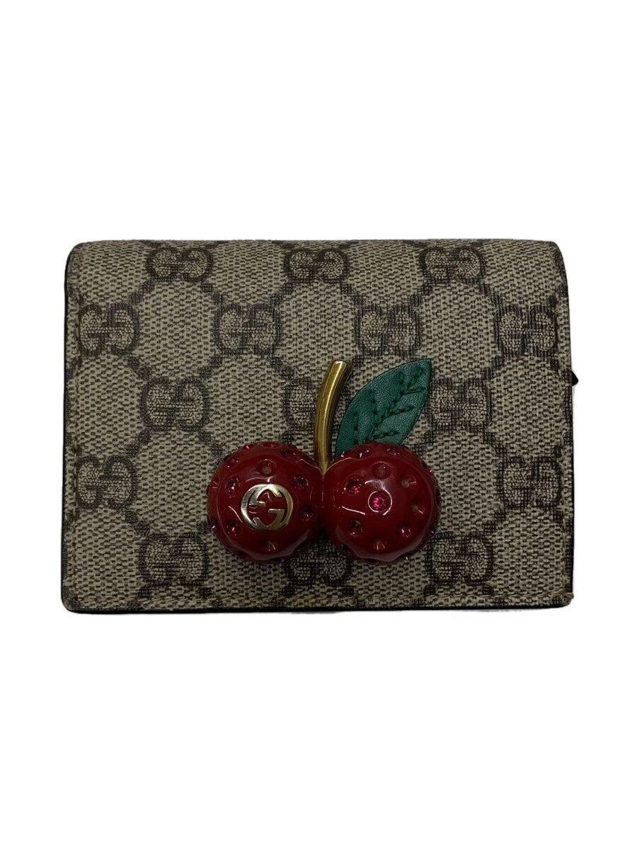 Portefeuille GUCCI plié bi pli GG Supreme cuir cerise beige motif total occasion