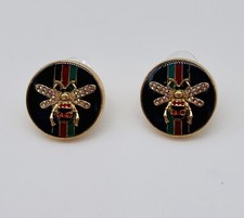 Gold Black Multicolor BEE Earrings CZ Round Fashion Cute Insect Circle Nice Bees